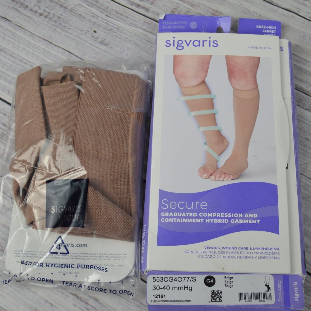Sigvaris Secure 553 Graduated Compression Stockings Knee High G4 30-40 Beige NEW